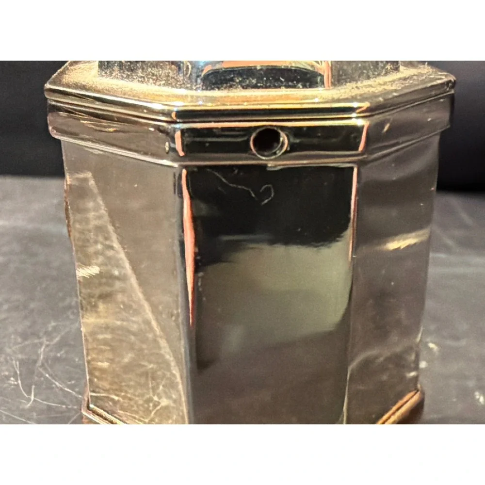 Vintage Hexagon Silver Tone Heart Trinket Box Bird Finial Locking Lid Case